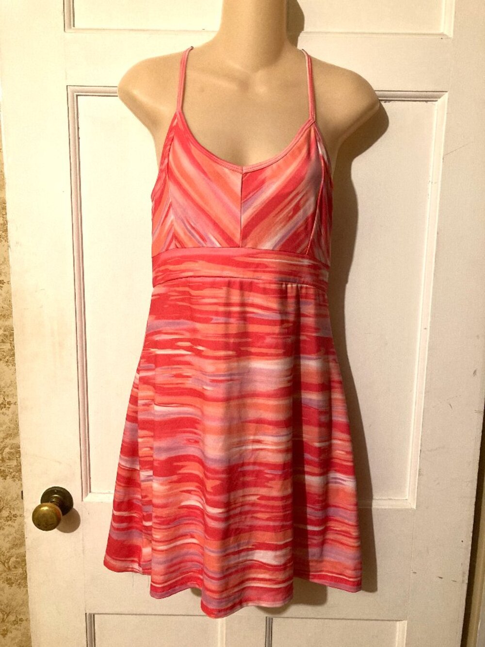 TEHAMA Vibrant Slvs Racer Back Built In Bra STRETCH Dress ~ Sz S